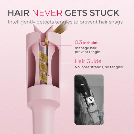 Automatic Rotating Curling Iron -  CURLPRO Beach Waves Curling Wand, Portable Hair Curler, 500 Million Ionic, Dual Voltage & Lightweight for Travel, Ceramic Coating, 1 Inch, Pink