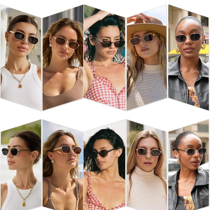 Trendy Polarized Hexagon Sunglasses for Women Men, UV400 Retro Rectangle Shades SJ1238
