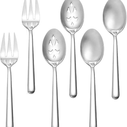 Serving Spoon X 2,Slotted Serving Spoon X 2,Serving Forks X 2, 9 Inch Stainless Steel Catering Serving Utensils for Party Buffet Dinner Banquet Kitchen Basics (Silver Mirror Finish)