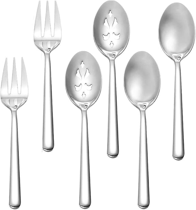 Serving Spoon X 2,Slotted Serving Spoon X 2,Serving Forks X 2, 9 Inch Stainless Steel Catering Serving Utensils for Party Buffet Dinner Banquet Kitchen Basics (Silver Mirror Finish)