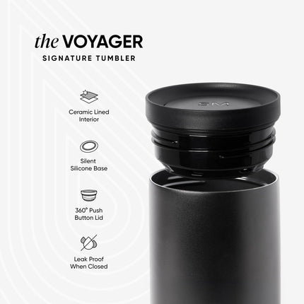 Travel Coffee Mug Tumbler with 360° Lid | Ceramic-Lined Insulated Stainless Steel Cold Brew Iced Coffee Cup | Gift for Women Men Her Him | Voyager Signature | 16Oz | Tortoise