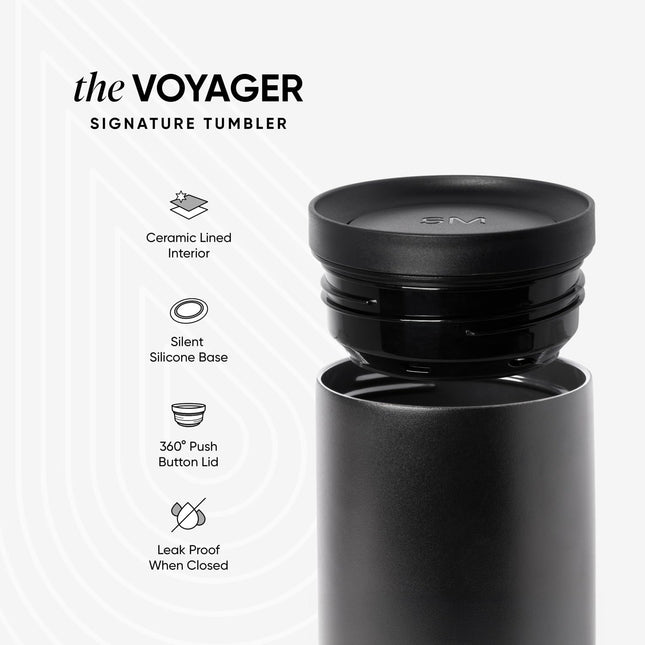 Travel Coffee Mug Tumbler with 360° Lid | Ceramic-Lined Insulated Stainless Steel Cold Brew Iced Coffee Cup | Gift for Women Men Her Him | Voyager Signature | 16Oz | Tortoise