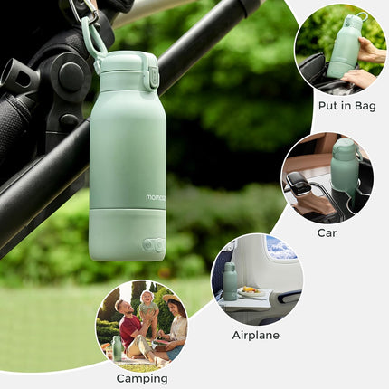 Portable Bottle Warmer for Travel – Dual Heating Modes for Breast Milk & Water, Portable Milk Warmer with Fast Heating & Long Battery Life, 17 Ounces Large Capacity to Meet Your All-Day Needs