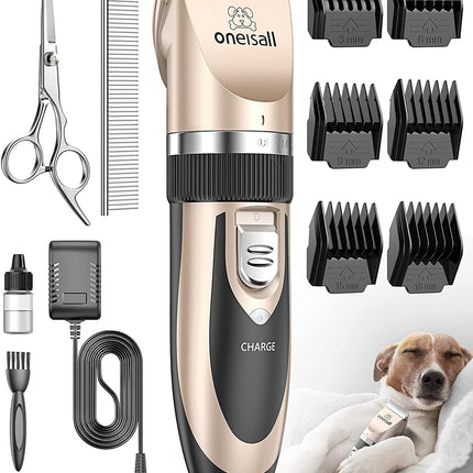 Dog Clippers Low Noise, Dog Grooming Kit with Rechargeable, Pet Shaver Cordless Electric Quiet Hair Clipper Set for Dogs Cats Pets（Gold）