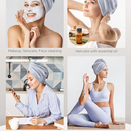 Microfiber Hair Towel Wrap, Fast Drying Hair Towels for Women, Soft Lightweight Quick Dry Turban for Curly & Long Hair–3 Pack(Blue/Grey/Pink)