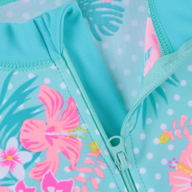 Short Sleeve Girls Swimsuits UV 50+ One Pieces Zipper 2-14Y | from Beach Vacations and Pool Parties to Cruises and Water Parks, This Colorful Floral Swimsuit Is Her Summer Favorite