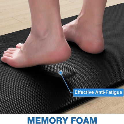 Kitchen Mats, 2PCS Kitchen Rugs, Cushioned anti Fatigue Kitchen Mats for Floor, Non-Slip Standing Desk Mat, Waterproof Kitchen Rug Set for Kitchen, Floor, Office, 17.3"X30"+17.3"X47", Black