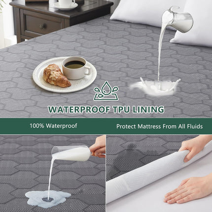 Queen Mattress Protector Waterproof 3D Air Fabric Mattress Pad Cover | Gray, 40% Rayon Derived from Bamboo, Breathable Mattress Pad Fitted with Deep Pocket 6"- 15" Machine Washable