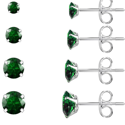 6 Pairs Stud Earrings Set, Hypoallergenic Cubic Zirconia 316L Earrings Stainless Steel CZ Earrings 3-8Mm (Steel Color)