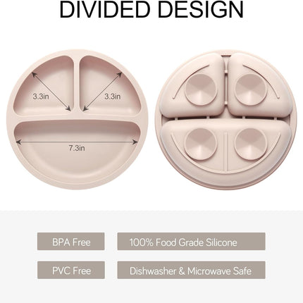 Toddler Plates, 3 Pack Divided Suction Plates for Baby, Food Grade Silicone Baby Plates, BPA Free, Non-Slip, Baby Led Weaning Supplies, Microwave & Dishwasher Safe