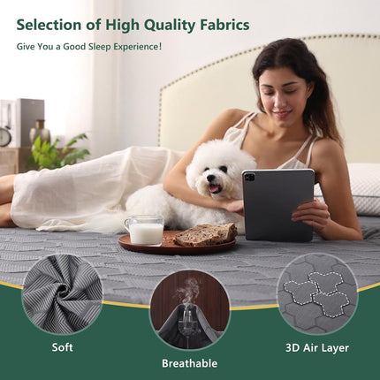 Queen Mattress Protector Waterproof 3D Air Fabric Mattress Pad Cover | Gray, 40% Rayon Derived from Bamboo, Breathable Mattress Pad Fitted with Deep Pocket 6"- 15" Machine Washable