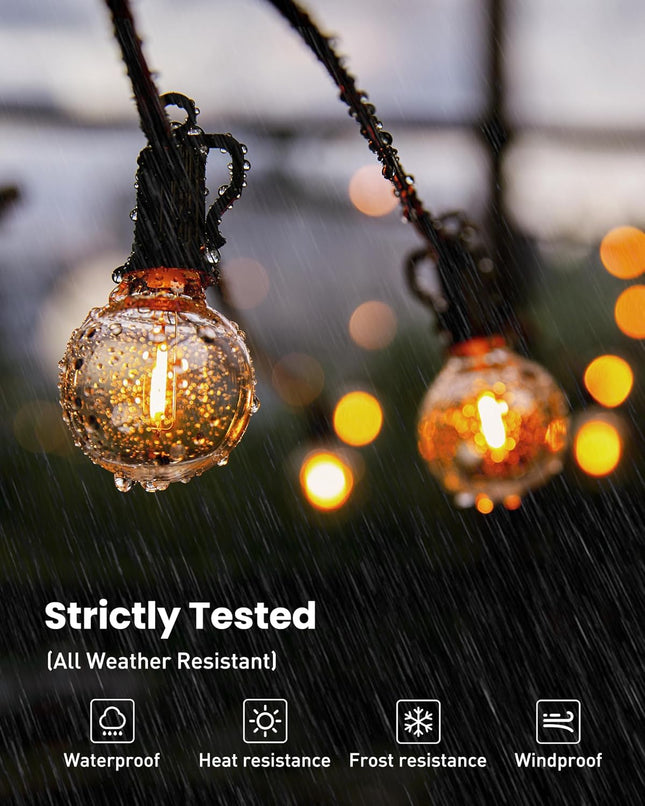 Outdoor String Lights 29 Feet G40 LED Patio Lights, Plug-In, 13 Plastic Edison Bulbs(1 Spare), Waterproof Connectable Hanging Light for Backyard Porch Balcony Party Decor, E12 Base, Black