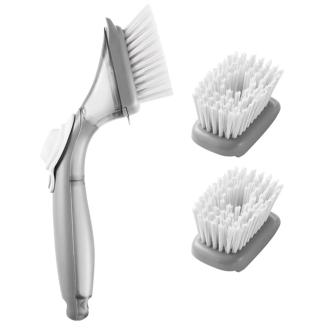 Transform Your Dishwashing Routine with Our Soap Dispensing Kitchen Scrub Brushes – 3 Brush Heads for Effortless Cleaning of Pots, Pans, and More!