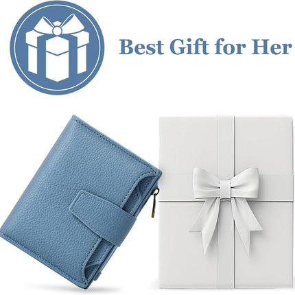 Small Wallet Women RFID Blocking Soft Leather Bifold Compact Card Holder Wallet for Women with Zipper Coin Pocket 4 ID Window