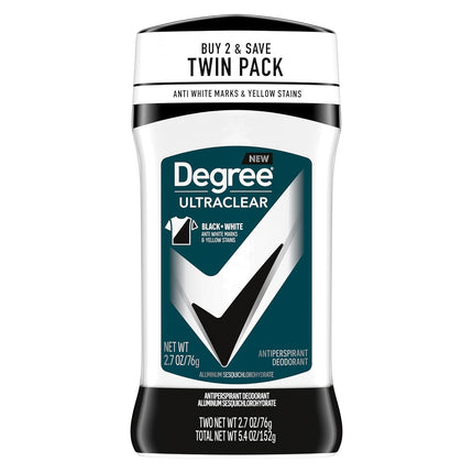 Degree Men Ultraclear Antiperspirant Deodorant Black+White 2 Count 72-Hour Sweat & Odor Protection Antiperspirant for Men with Motionsense Technology 2.7 Oz