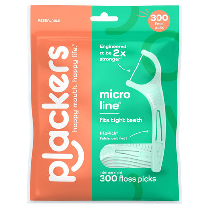 ® Micro Line® Floss Picks - Intense Mint, Floss Fiber Made without PTFE, 300 Count