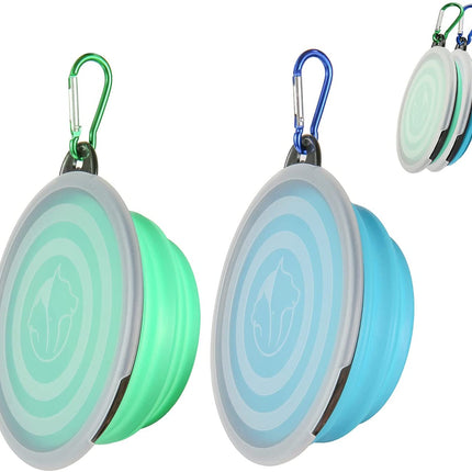Collapsible Bowl with Cover Lids,2 Pack Dog Travel Bowls Portable Foldable Cat Water Dish Bowl for Pets Walking Parking Camping (Light Blue and Green, Small)