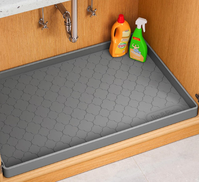 Waterproof under Sink Mat 34" X 22", Thick Silicone Mat Cabinet Protector for Kitchen and Bathroom, Shelf Liner, Home Organizer and Storage, Multipurpose Tray for Gadgets and Essentials