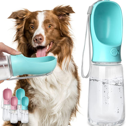 Dog Water Bottle, Leak Proof Portable Puppy Water Dispenser with Drinking Feeder for Pets Outdoor Walking, Hiking, Travel, Food Grade Plastic (19Oz Blue)