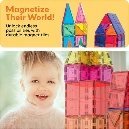 60 Piece Set 60Pcs Magnet Building Tiles Clear Magnetic 3D Blocks Construction Playboards - Creativity beyond Imagination, Inspirational, Recreational, Educational, Conventional