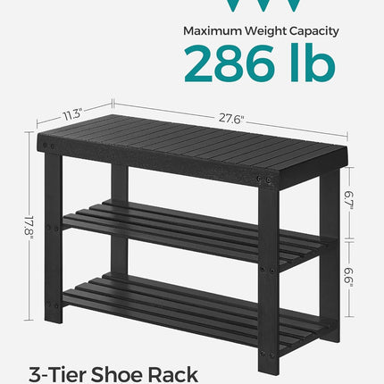 SONGMICS Shoe Rack Bench, 3-Tier Bamboo Shoe Storage Organizer, Entryway Bench, Holds up to 286 Lb, 11.3 X 27.6 X 17.8 Inches, for Entryway Bathroom Bedroom, Ink Black ULBS04H