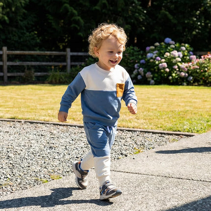 Toddler Baby Boy Fall Winter Clothes Color Block Long Sleeve Sweatshirt Pullover Tops + Joggers Pants Outfit Set