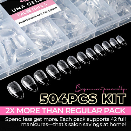 Short Almond Nail Tips: 504PCS Short Fake Nails Soft Press on Gel Nail Tips Pre Shaped Almond Shape Home Nail Extension Full Cover, 12 Sizes Acrylic Gelly Tips