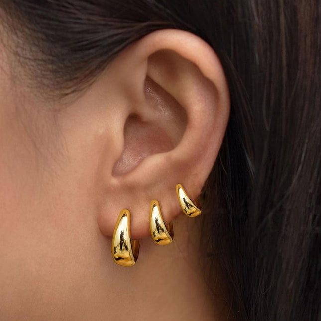 Gold Hoop Earrings Set for Women - 3 Pairs of Trendy Chunky Huggie and Dainty Jewelry for Teens
