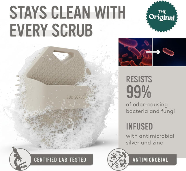 ® Antimicrobial Silicone Body Scrubber, Exfoliating Body Brush for Sensitive Skin, Antibacterial Shower Scrubber for Body, Bathroom Essentials for Men & Women, Clay