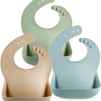Set of 3 Silicone Baby Bibs Waterproof, Soft, Unisex, 10-72 Months