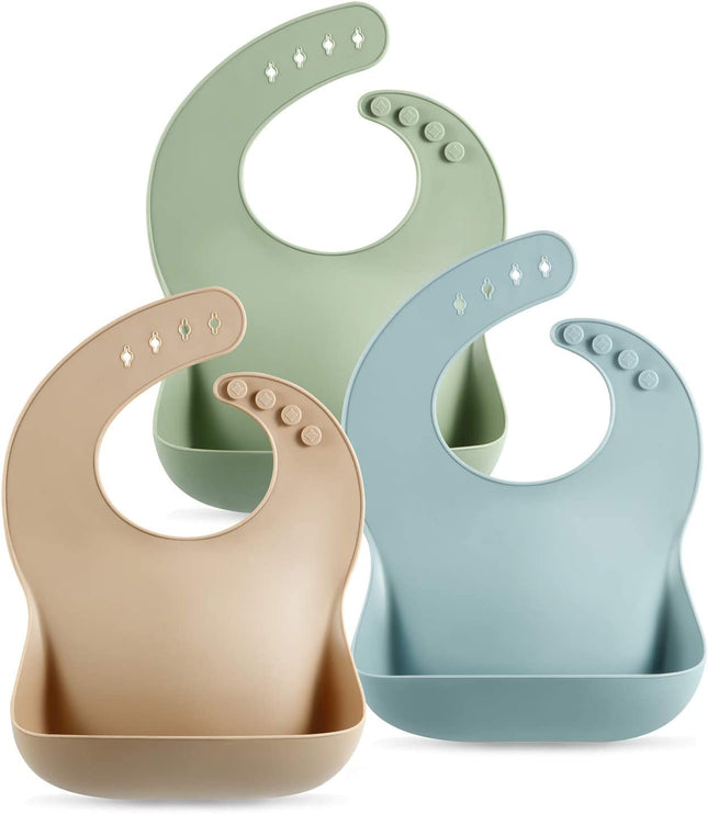 Set of 3 Silicone Baby Bibs Waterproof, Soft, Unisex, 10-72 Months
