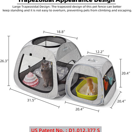 Portable Cat Playpen, Trapezoidal Design for Better Standing, Foldable Pet Tent for Indoor and Outdoor Use of Kitten and Puppy, Dog Play Enclosure, Cat Houses & Condos