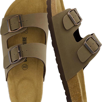 Lane Cork Footbed Womens Sandals Comfortable Double Buckle Slip on Sandals for Women with Arch Support and Classic Two Strap Design
