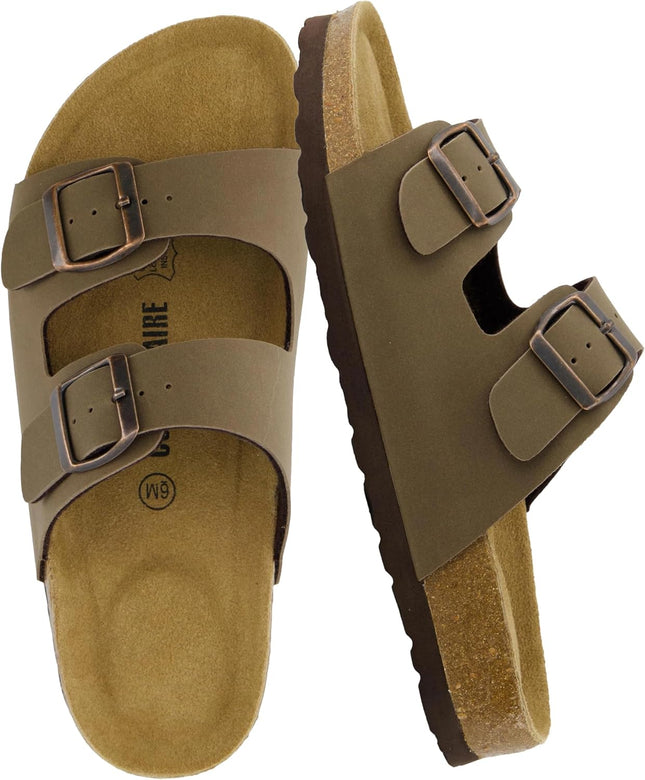 Lane Cork Footbed Womens Sandals Comfortable Double Buckle Slip on Sandals for Women with Arch Support and Classic Two Strap Design