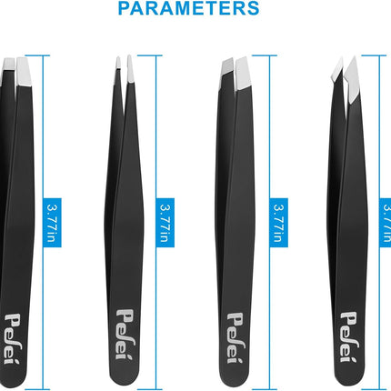 Tweezers Set - Professional Stainless Steel Tweezers for Eyebrows - Great Precision for Facial Hair, Splinter and Ingrown Hair Removal (Black)