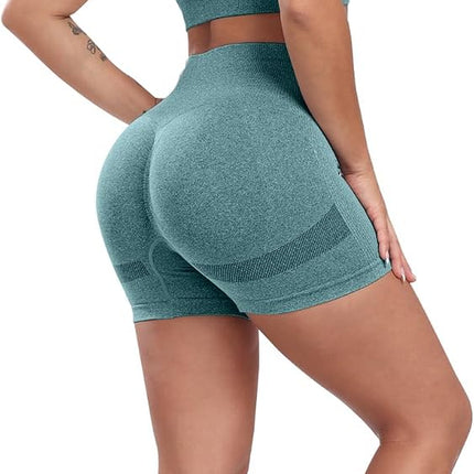 Workout Shorts Sets for Women, High Waisted Gym Butt Lifting Scrunch Butt Seamless Shorts