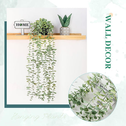 1Pcs Fake Plants Hanging Artificial Potted Faux Eucalyptus Plants for Modern Boho Farmhouse Bathroom Office Desk Wall Art Shelf Living Room Aesthetic Decor Indoor