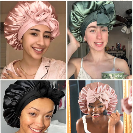 Adjustable Silk Bonnet for Sleeping Women Double Layer Satin Bonnet Reduce Friction Prevent Frizz Curly Hair