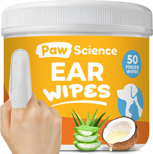 Dog Ear Cleaner Wipes – Finger Wipes for Dogs & Cats – Cleaning, Soothing, & Deodorizing Itchy Ears – Pet Ear Relief Solution (Coconut)