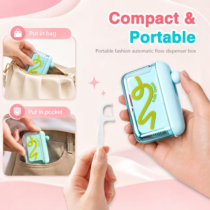 2026 Travel Floss Pick Dispenser Count Automatic Press Pop-Up Holder Sized Organizer Portable and Refillable for Home Dining Restaurant with 10 Picks (Pink（1Pc）)