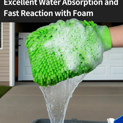 Microfiber Car Wash Mitt, Chenille Wash Mitt for Car Washing | Super Absorbent and Scratch Free, Noodle Gloves for Lifting Dirt from Car, Pack of 2, Green & Gray