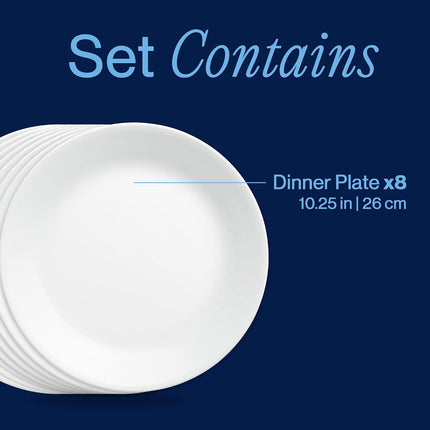 Vitrelle 8-Piece Dinner Plates Set Triple Layer Glass and Chip Resistant, Lightweight round Plates, Winter Frost White