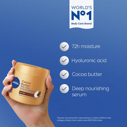 Cocoa Butter Body Cream with Deep Nourishing Serum, Cocoa Butter Cream for Dry Skin, 16 Ounce Jar