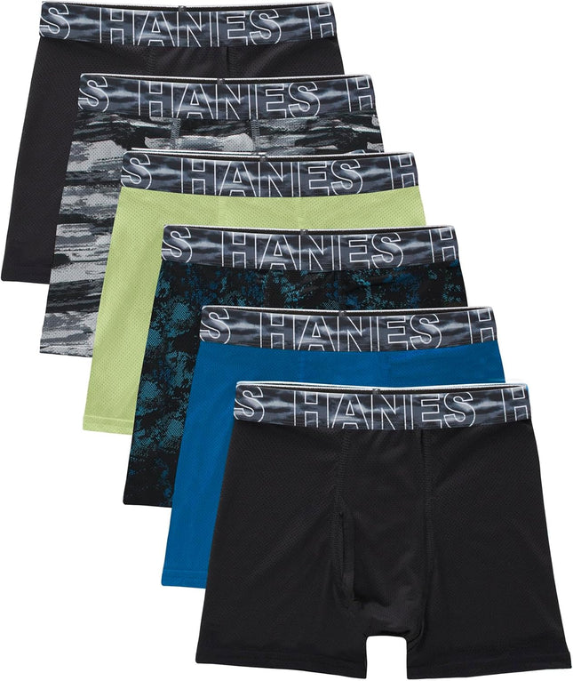 Boys' Underwear Boxer Briefs Pack, 6-Pack,  Moves X-Temp Boxer Brief Underwear for Boys, Moisture-Wicking