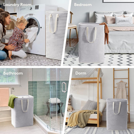2 Pack Laundry Basket 80L Each, Collapsible Clothes Hamper with Reinforced Handles, Freestanding Waterproof Design for Bedroom and Laundry Room, Grey 160L Total