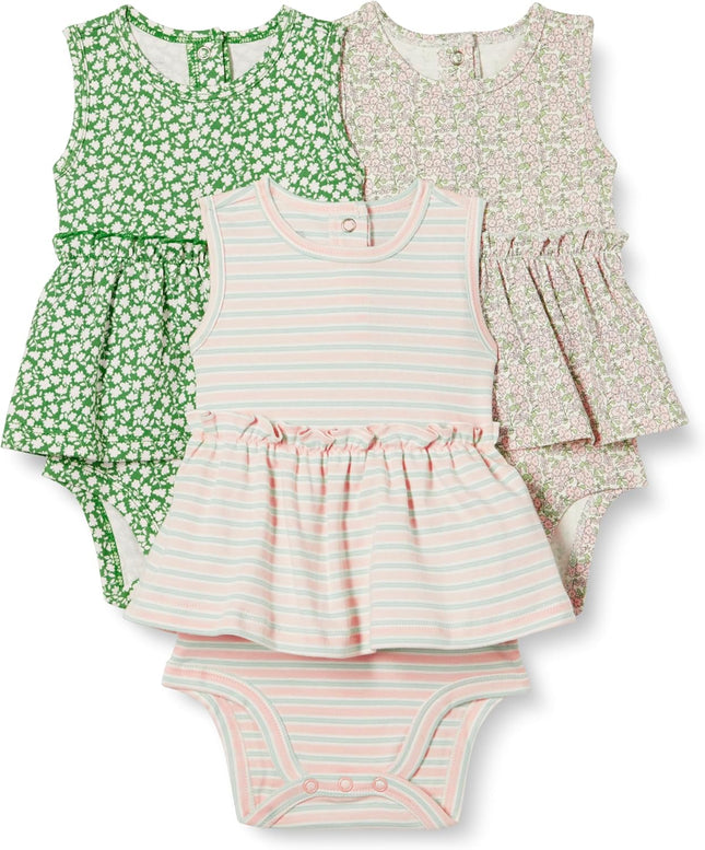 Baby Girls' Sleeveless Bodysuit Dress, Pack of 3