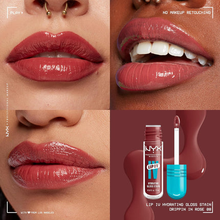 Lip IV Hydrating Glossy Lip Stain with 12HR Hydration - Drippin in Rose (Pink)