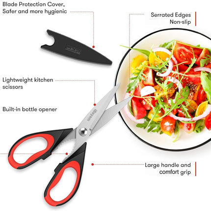 Kitchen Scissors All Purpose Heavy Duty 2 Pack with Protective Sheath, Stainless Steel Shears Kitchen Utensils Set for Cutting Food Cooking Meat Poultry Dishwasher Safe Soft Comfort-Grip