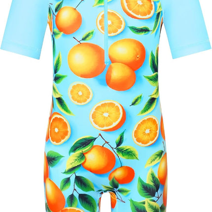 Short Sleeve Girls Swimsuits UV 50+ One Pieces Zipper 2-14Y | from Beach Vacations and Pool Parties to Cruises and Water Parks, This Colorful Floral Swimsuit Is Her Summer Favorite