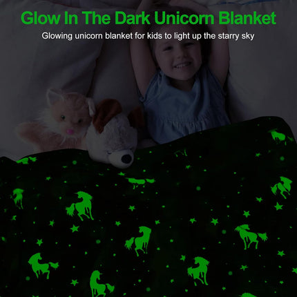 Glow in the Dark Unicorn Blanket – Soft Fleece Throw Blanket for Girls & Kids, Cozy Unicorn Gift for Toddlers & Children Ages 3–12, 40 x 60 Inches